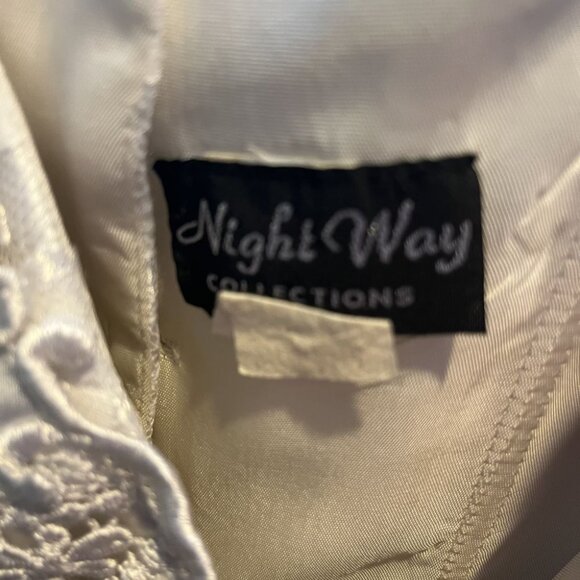 vintage 80s party dress black brocade white crochet lace off shoulder prom XS S - Picture 9 of 9